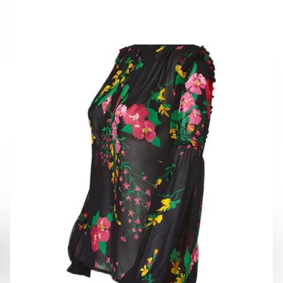 NWOT CABI Midnight Floral Thespian Poet-Sleeve Button-Neck Top - Picture 4 of 16